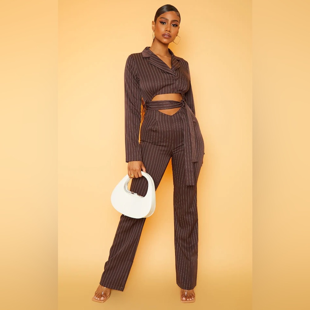 Pinstripe Cutout Pantsuit Blazer